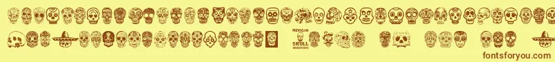 MexicanSkullフォントについての詳細 フォントMexicanSkull – 茶色の文字が黄色の背景にあります。