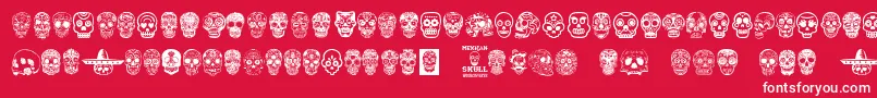 Weitere Informationen zur MexicanSkull-Schriftart MexicanSkull-Schriftart – Weiße Schriften auf rotem Hintergrund