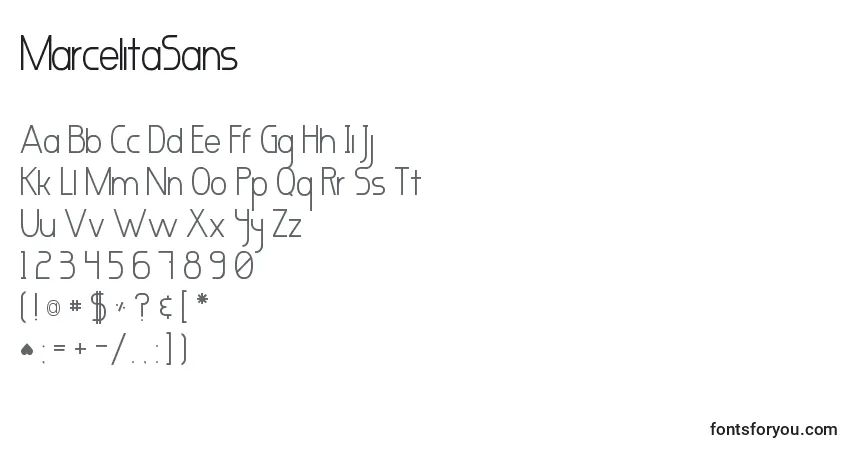 MarcelitaSans-fontti – aakkoset, numerot, erikoismerkit