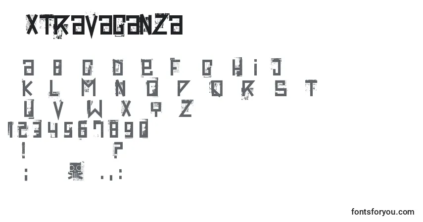 A fonte Extravaganza – alfabeto, números, caracteres especiais