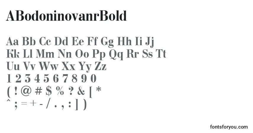 A fonte ABodoninovanrBold – alfabeto, números, caracteres especiais