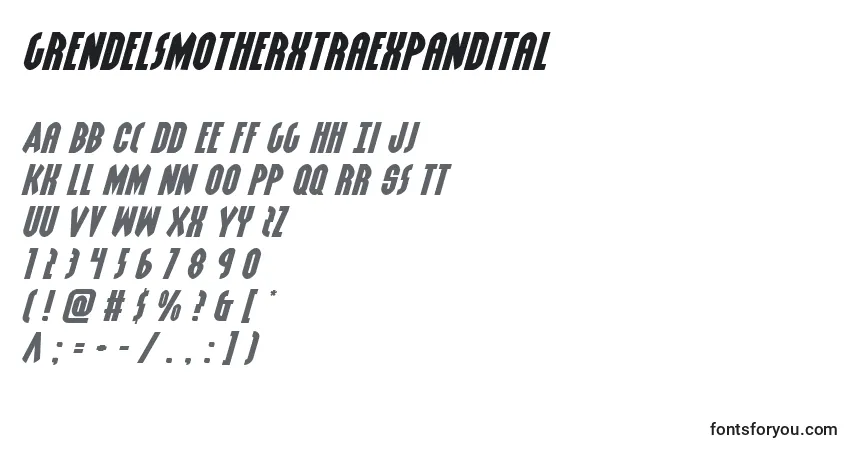 Schriftart Grendelsmotherxtraexpandital – Alphabet, Zahlen, spezielle Symbole