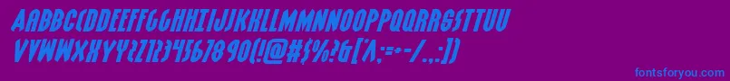 Grendelsmotherxtraexpandital-Schriftart – Blaue Schriften auf violettem Hintergrund