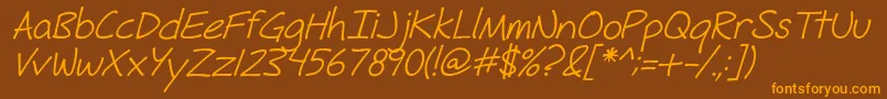 FhHyperboleRegularItalic-Schriftart – Orangefarbene Schriften auf braunem Hintergrund