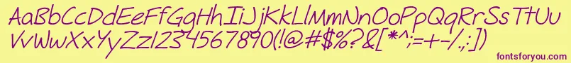 FhHyperboleRegularItalic-Schriftart – Violette Schriften auf gelbem Hintergrund