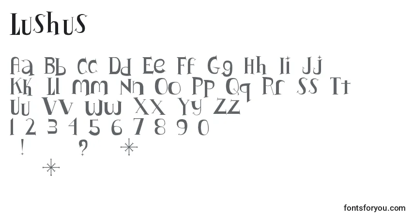 Schriftart Lushus – Alphabet, Zahlen, spezielle Symbole