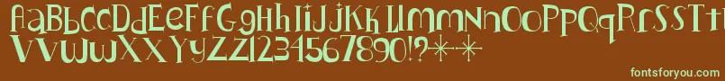 フォントLushus – 緑色の文字が茶色の背景にあります。