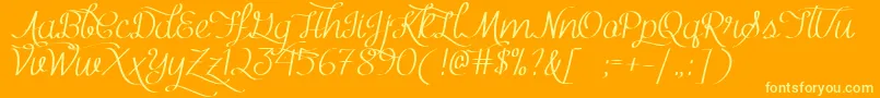 MfKindWitty-Schriftart – Gelbe Schriften auf orangefarbenem Hintergrund