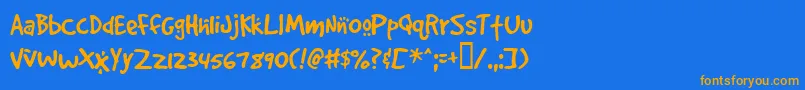 フォントGooddogcool – オレンジ色の文字が青い背景にあります。