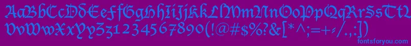 Shablon-Schriftart – Blaue Schriften auf violettem Hintergrund