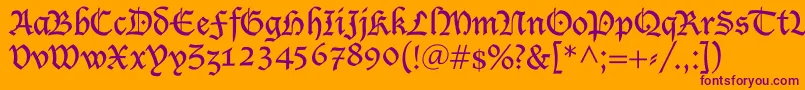 Shablon-Schriftart – Violette Schriften auf orangefarbenem Hintergrund