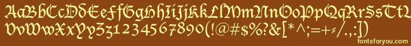 Shablon-Schriftart – Gelbe Schriften auf braunem Hintergrund