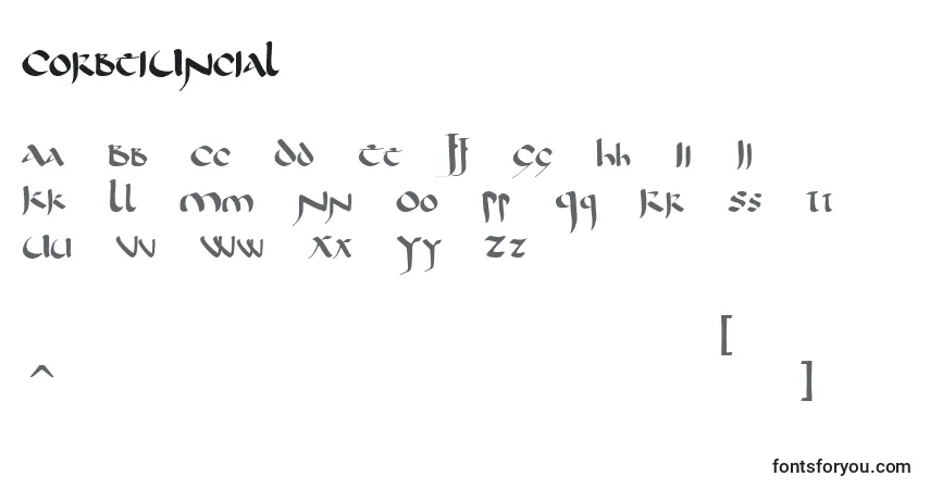 Schriftart CorbeiUncial – Alphabet, Zahlen, spezielle Symbole