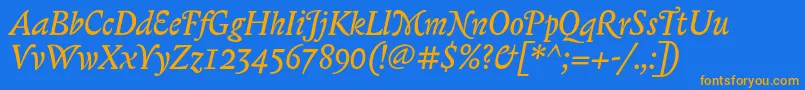 BiblonOtItalic-Schriftart – Orangefarbene Schriften auf blauem Hintergrund