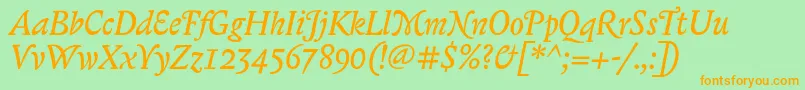 Fonte BiblonOtItalic – fontes laranjas em um fundo verde