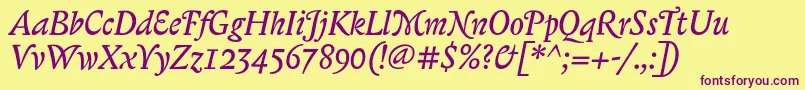 Fonte BiblonOtItalic – fontes roxas em um fundo amarelo