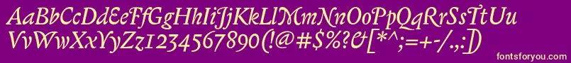 BiblonOtItalic-fontti – keltaiset fontit violetilla taustalla