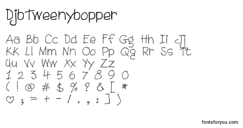 Czcionka DjbTweenybopper – alfabet, cyfry, specjalne znaki