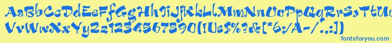 フォントArribaLetPlain.1.0 – 青い文字が黄色の背景にあります。