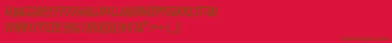 Maaliskuu-Schriftart – Braune Schriften auf rotem Hintergrund