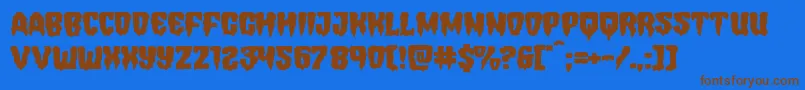 フォントHemogoblinexpand – 茶色の文字が青い背景にあります。