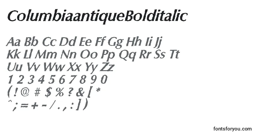 Czcionka ColumbiaantiqueBolditalic – alfabet, cyfry, specjalne znaki