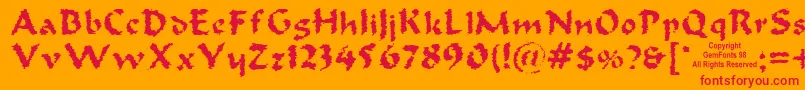 Old Oak-Schriftart – Rote Schriften auf orangefarbenem Hintergrund