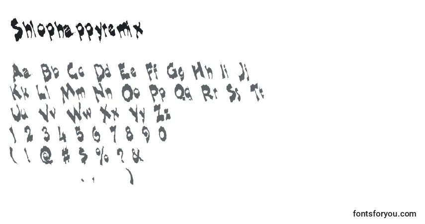 Czcionka Shlophappyremix – alfabet, cyfry, specjalne znaki