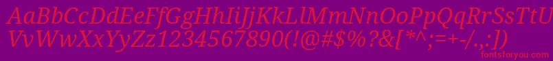 Fonte Droidserif Italic – fontes vermelhas em um fundo violeta