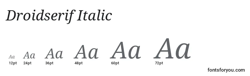 Tamanhos de fonte Droidserif Italic