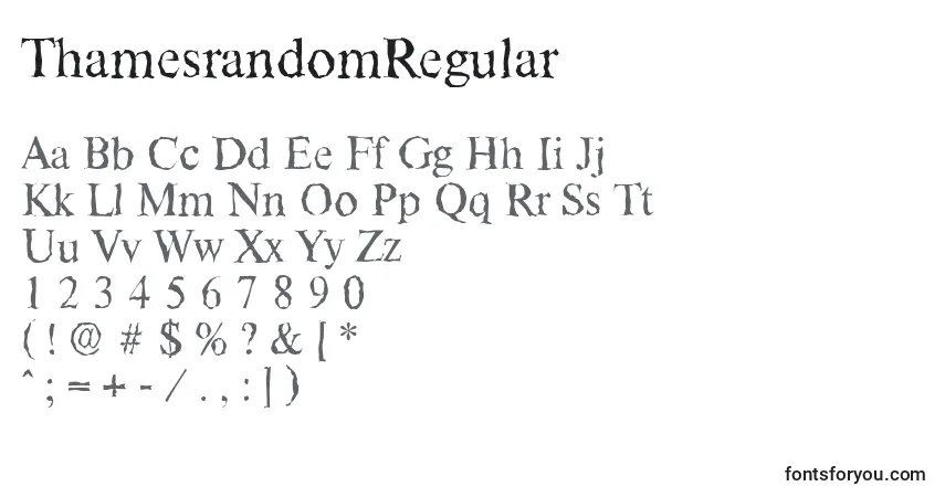 Czcionka ThamesrandomRegular – alfabet, cyfry, specjalne znaki