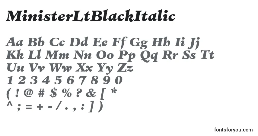 Schriftart MinisterLtBlackItalic – Alphabet, Zahlen, spezielle Symbole