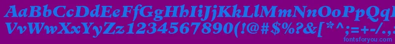 Fonte MinisterLtBlackItalic – fontes azuis em um fundo violeta