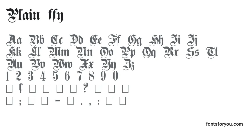 Czcionka Plain ffy – alfabet, cyfry, specjalne znaki