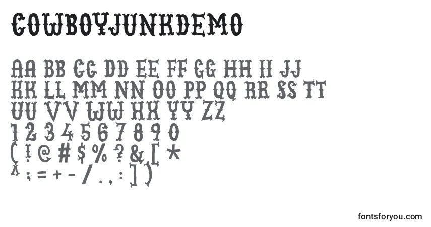 Шрифт Cowboyjunkdemo – алфавит, цифры, специальные символы