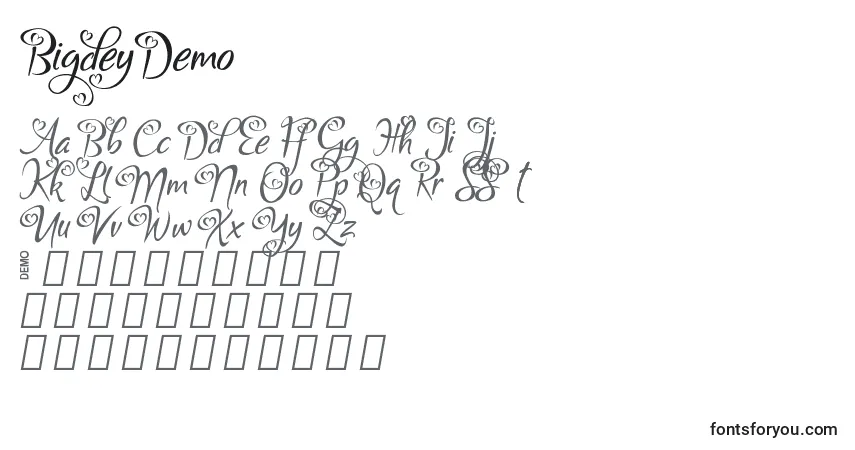 Czcionka BigdeyDemo – alfabet, cyfry, specjalne znaki