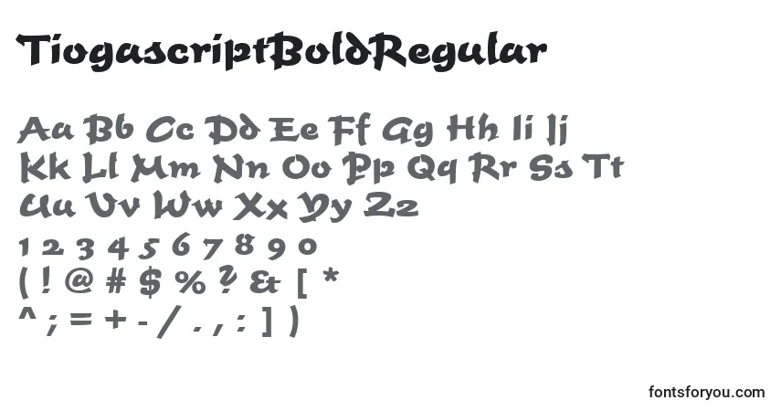 Czcionka TiogascriptBoldRegular – alfabet, cyfry, specjalne znaki