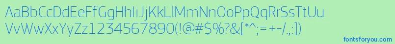 Подробнее о шрифте PfsquaresansproThin Шрифт PfsquaresansproThin – синие шрифты на зелёном фоне