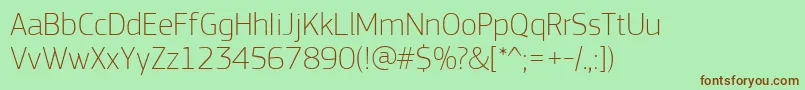 PfsquaresansproThin-fontti – ruskeat fontit vihreällä taustalla