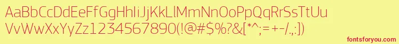 フォントPfsquaresansproThin – 赤い文字の黄色い背景