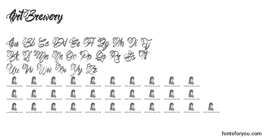 Schriftart ArtBrewery – Alphabet, Zahlen, spezielle Symbole