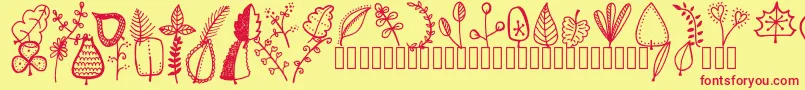 Tanaesteldoodleleaves01Regular Font – Red Fonts on Yellow Background