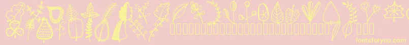 Tanaesteldoodleleaves01Regular-Schriftart – Gelbe Schriften auf rosa Hintergrund