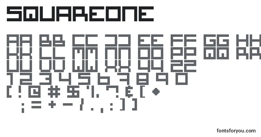 A fonte SquareOne – alfabeto, números, caracteres especiais