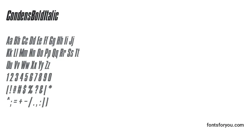 CondensBoldItalicフォント–アルファベット、数字、特殊文字