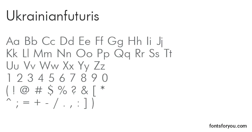 A fonte Ukrainianfuturis – alfabeto, números, caracteres especiais