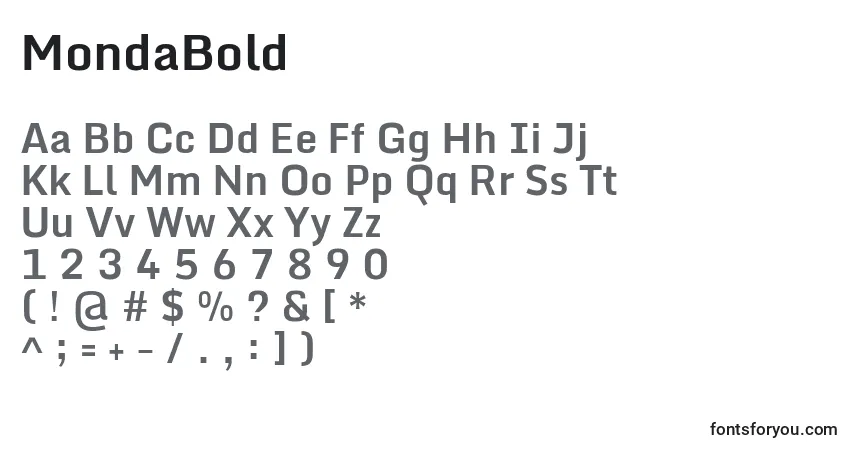 Шрифт MondaBold – алфавит, цифры, специальные символы