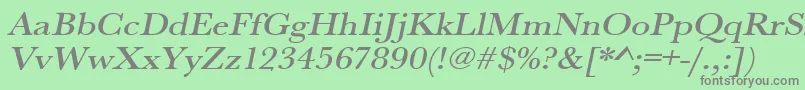UrwbaskertmedextwidOblique-Schriftart – Graue Schriften auf grünem Hintergrund