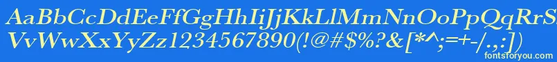 UrwbaskertmedextwidOblique Font – Yellow Fonts on Blue Background