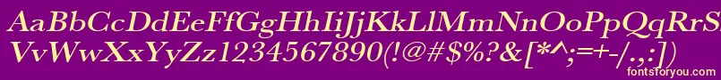 UrwbaskertmedextwidOblique-fontti – keltaiset fontit violetilla taustalla